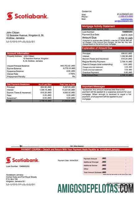 em branco Modelo Word e PDF de declaração de hipoteca do Jamaica Scotiabank